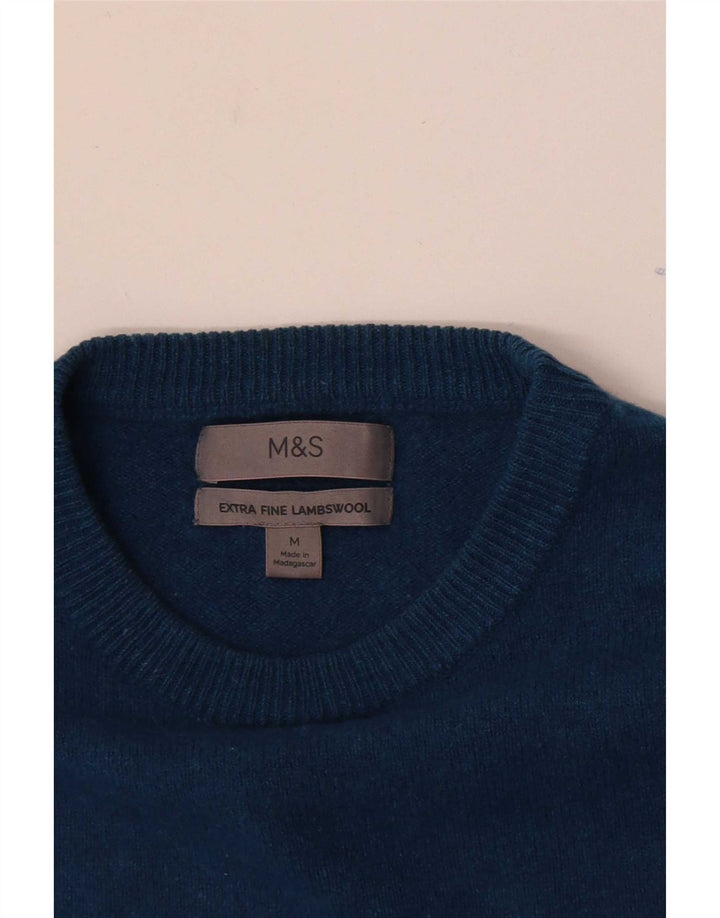 Marks & Spencer Herre sweater med rund hals, mellemblå lammeuld