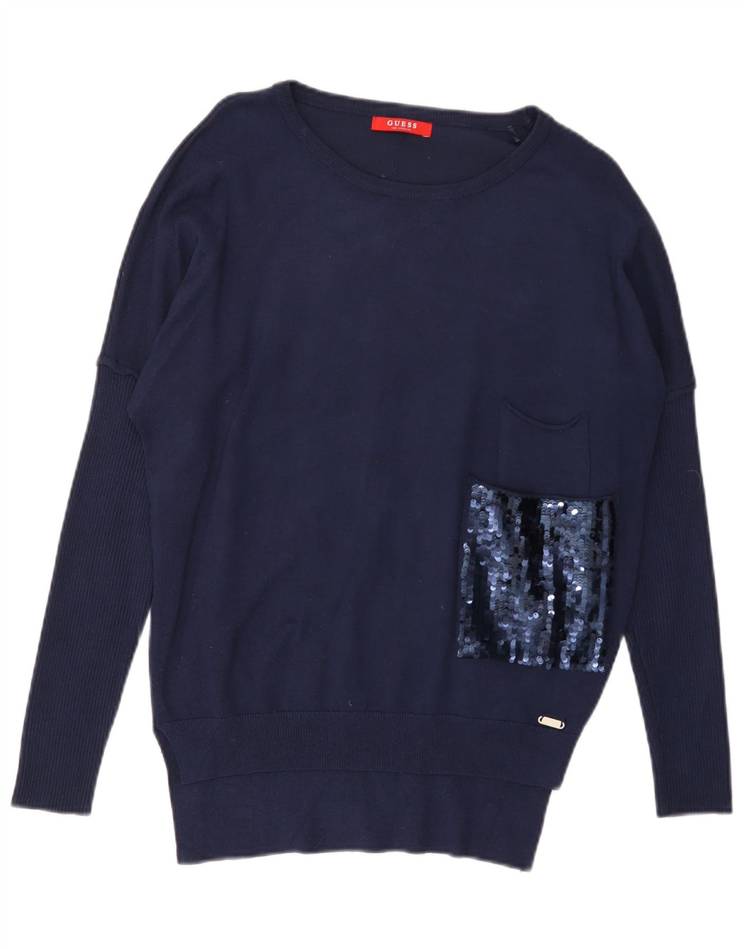 GUESS Dame Oversized Boat Neck Jumper Sweater UK 6 Small Navy Blue