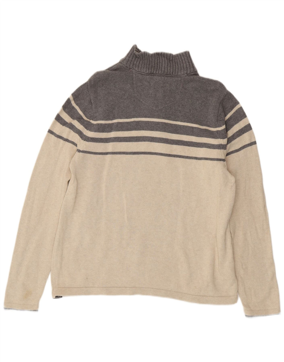 EDDIE BAUER Herre sweater med lynlåshals Stor off-hvid stribet bomuld