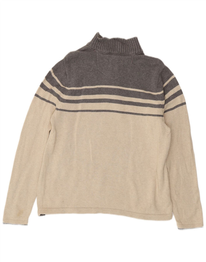 EDDIE BAUER Herre sweater med lynlåshals Stor off-hvid stribet bomuld