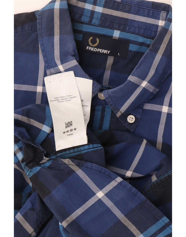 Fred Perry herreskjorte stor blå ternet bomuld