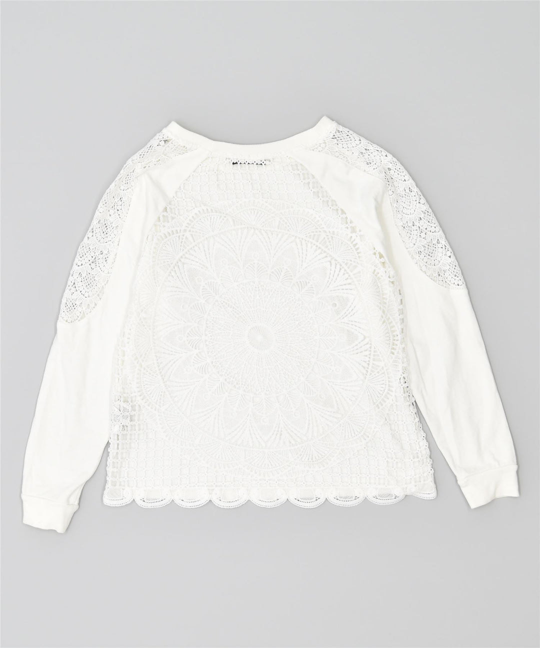 DESIGUAL Dame Oversized Sweatshirt Jumper UK 14 Stor hvid bomuld