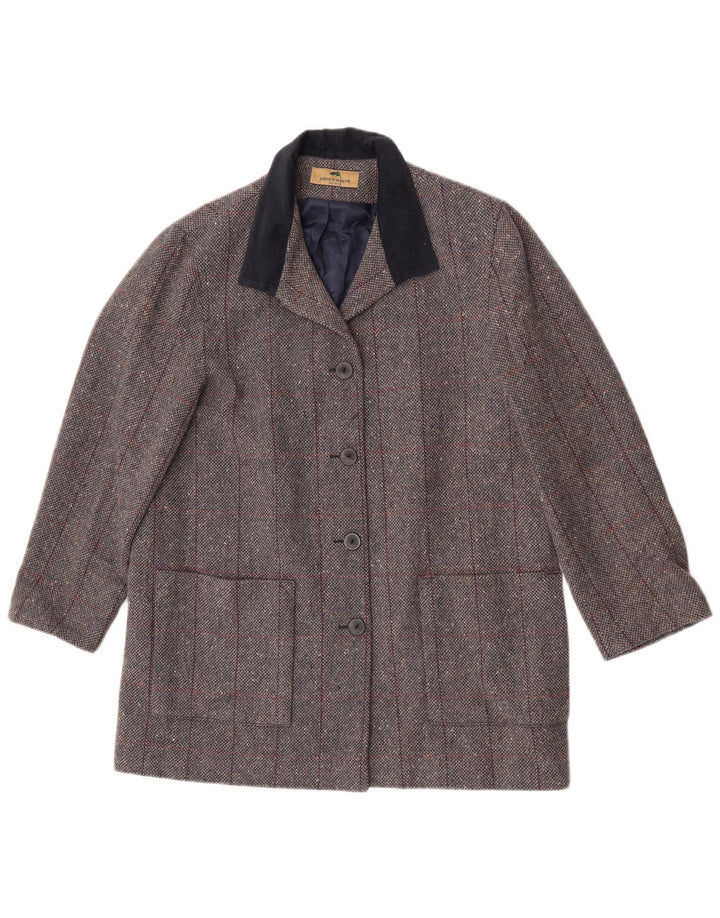 Henry White Dame Overfrakke UK 16 Stor Grå Ternet lammeuld