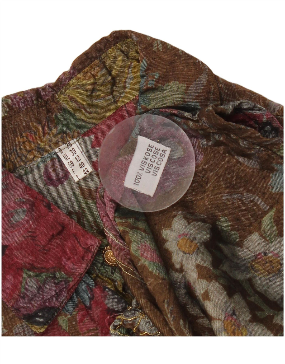 Vintage dameskjorte bluse UK 12 Medium Multicolored Floral Viscose