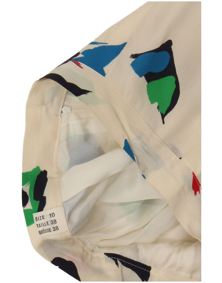 Vintage kvinders abstrakt mønster midi nederdel UK 10 Small W28 Off White