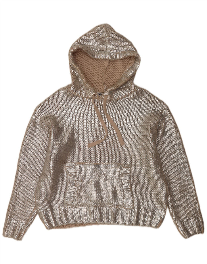 Zara Dame hættetrøje oversize sweater UK 14 Medium Sølv Akryl