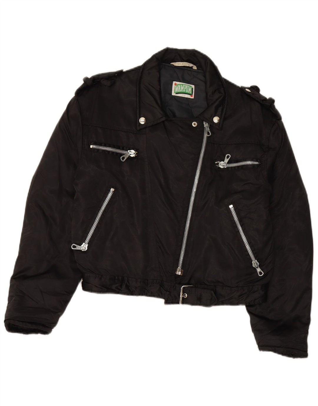 WAMPUM Bikerjakke i overstørrelse til kvinder UK 10 Lille sort nylon