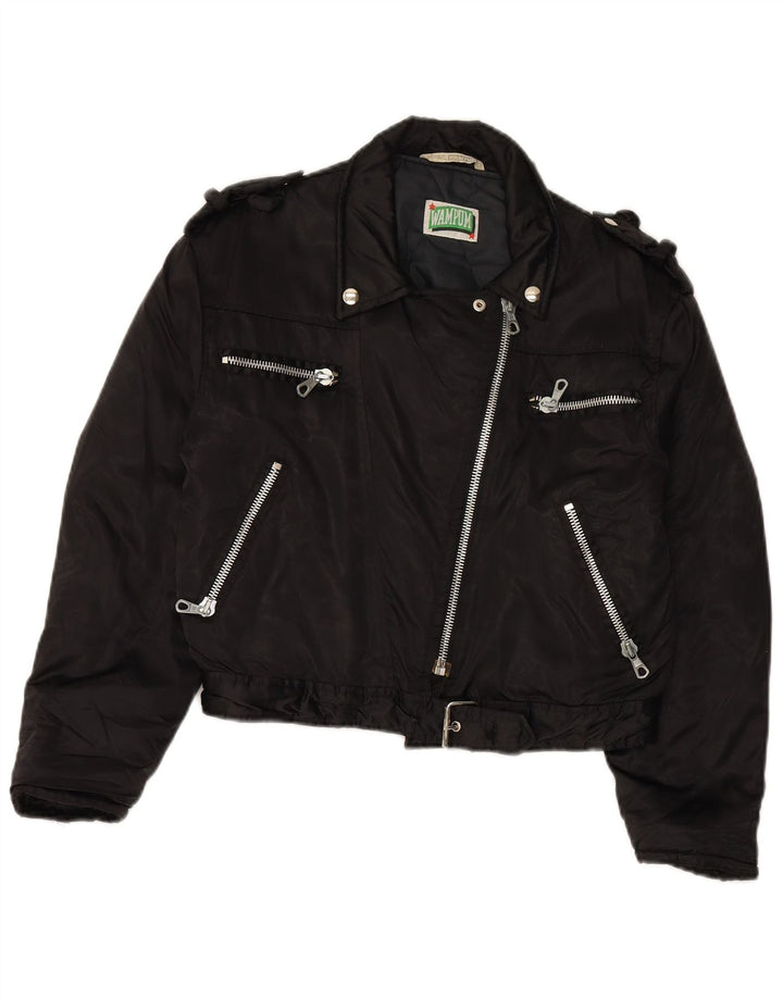 WAMPUM Bikerjakke i overstørrelse til kvinder UK 10 Lille sort nylon