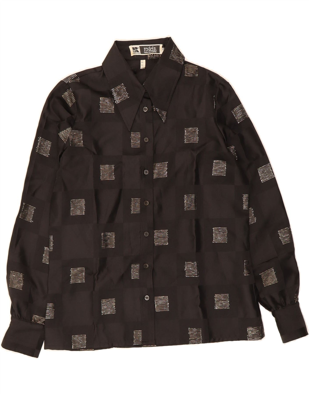 VINTAGE Womens Shirt Blouse IT 44 Medium Black Geometric Vintage Vintage and Second-Hand Vintage from Messina Hembry 