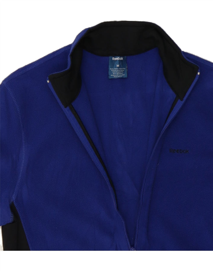 REEBOK Womens Fleece Jacket UK 12 Medium Blue Colourblock Polyester Vintage Reebok and Second-Hand Reebok from Messina Hembry 