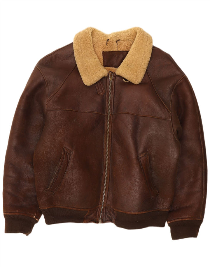 Vintage Herre Bomber Shearling Jacket UK 42 XL Brun