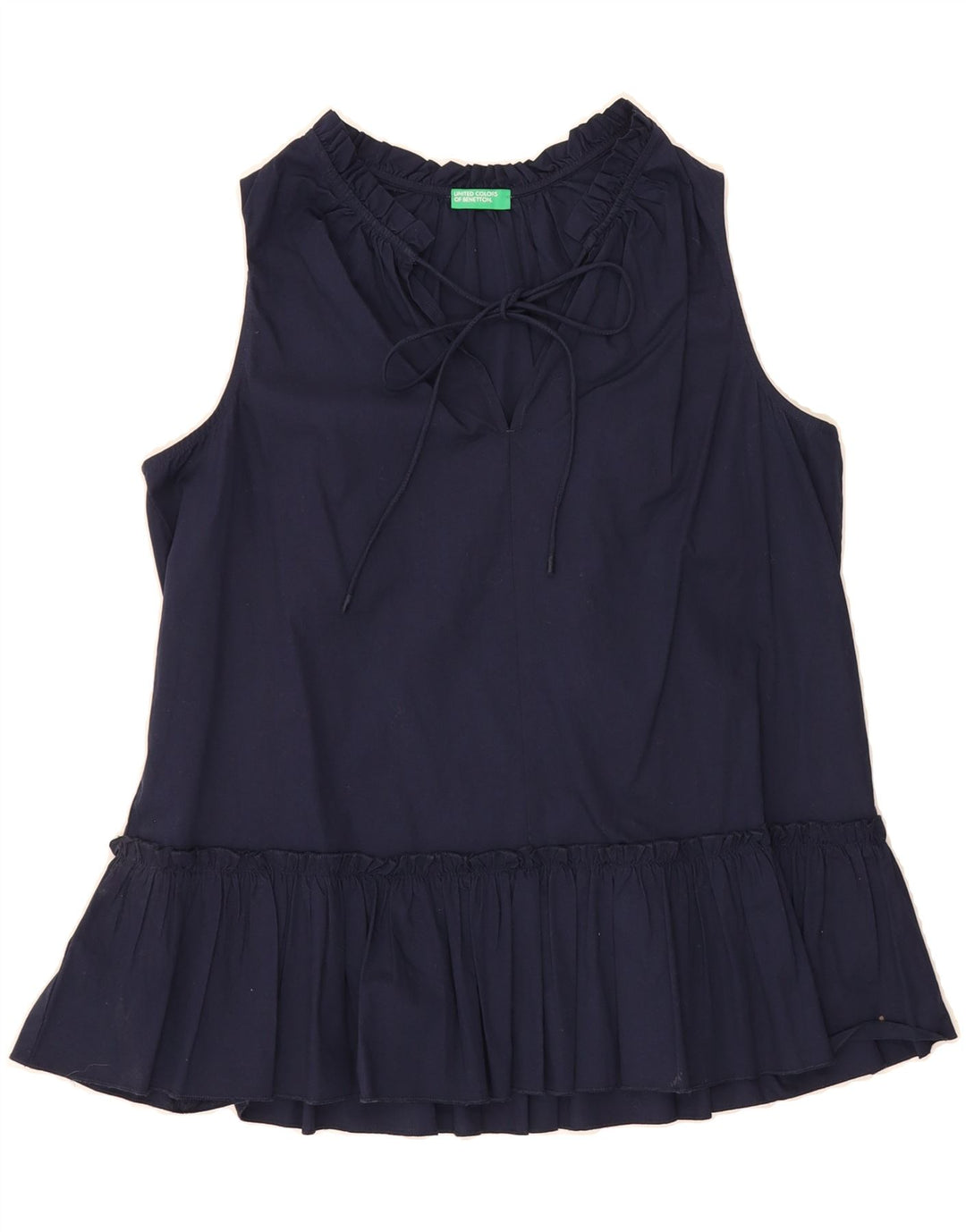 BENETTON Womens Sleeveless Blouse Top UK 14 Medium Navy Blue Cotton Vintage Benetton and Second-Hand Benetton from Messina Hembry 