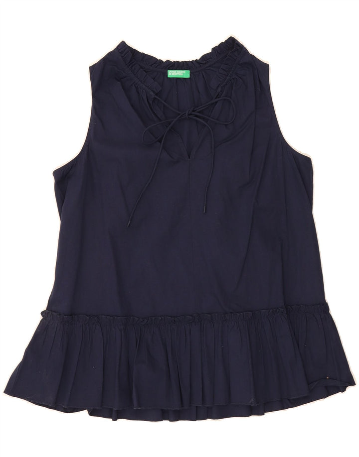 BENETTON Womens Sleeveless Blouse Top UK 14 Medium Navy Blue Cotton Vintage Benetton and Second-Hand Benetton from Messina Hembry 