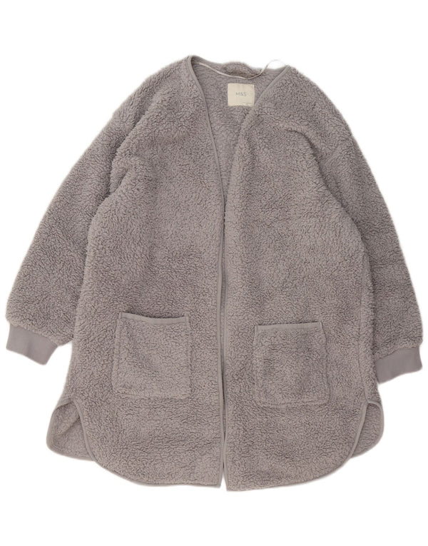 Marks & Spencer Dame Oversized Åben Fleece Overfrakke UK 16 Large Grå