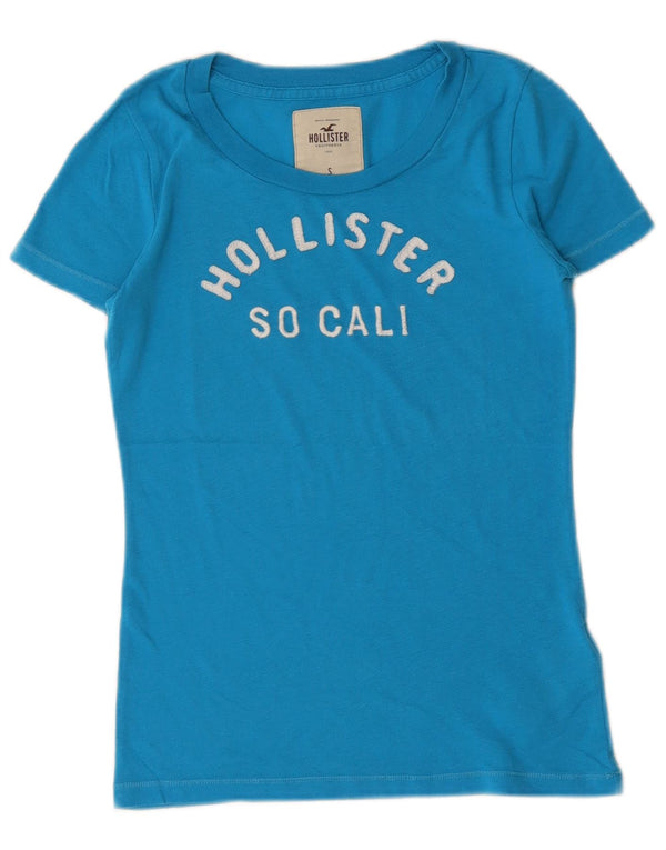 Hollister Grafisk T-shirt top til kvinder UK 8 Lille blå bomuld
