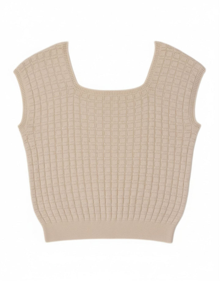 VINTAGE Womens Crop Vest Tank Top UK 14 Medium Off White