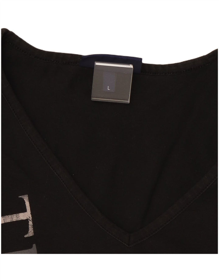 TRUSSARDI JEANS Dame Crop Grafisk Top Langærmet UK 14 Large Black