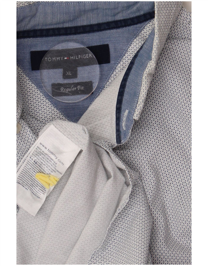 TOMMY HILFIGER Herre Regular Fit skjorte XL Hvid geometrisk bomuld