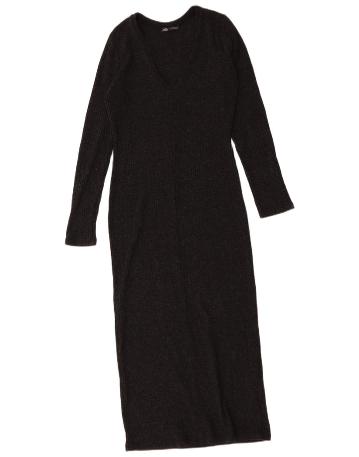 Zara Dame Langærmet Jumper Dress UK 10 Small Grå Polyester