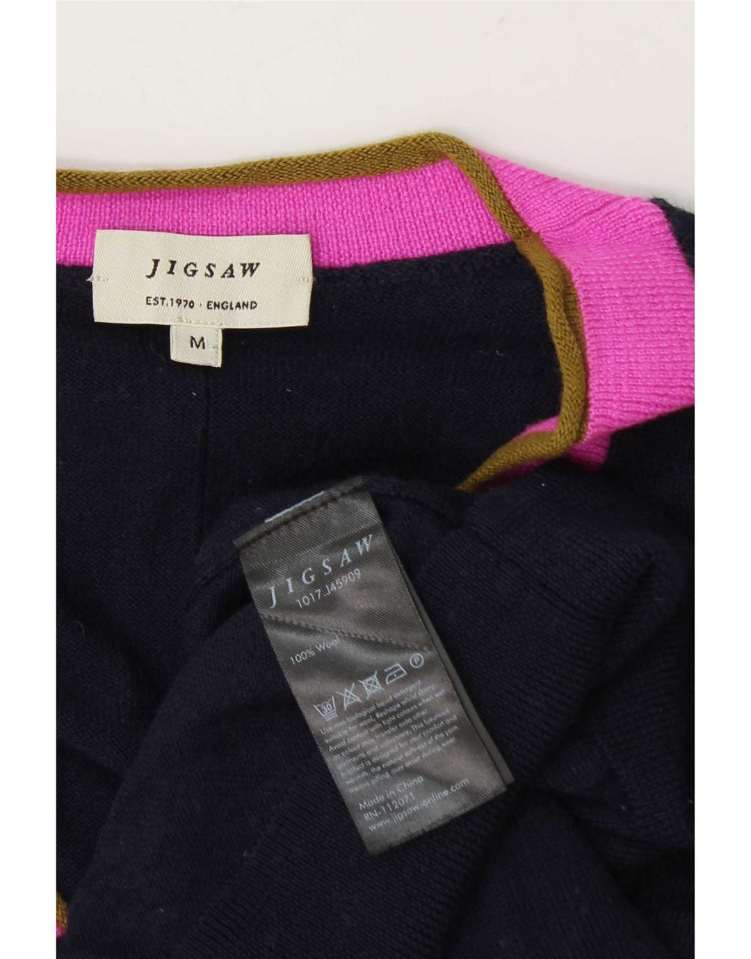 Jigsaw Dame Cardigan Sweater UK 14 Medium Navy Blue Colourblock Uld