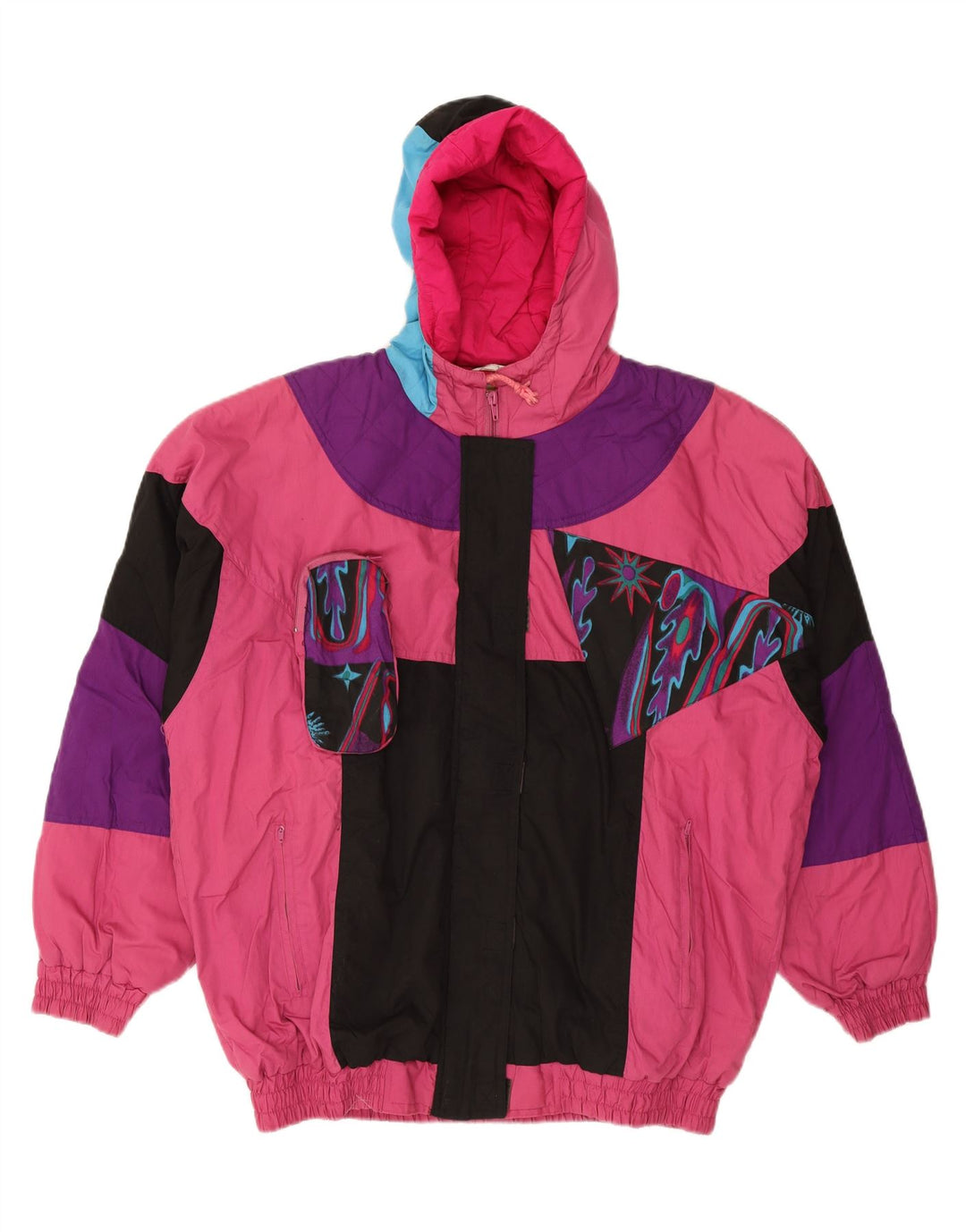VINTAGE Womens Oversized Hooded Padded Jacket UK 16 Large Pink Colourblock Vintage Vintage and Second-Hand Vintage from Messina Hembry 