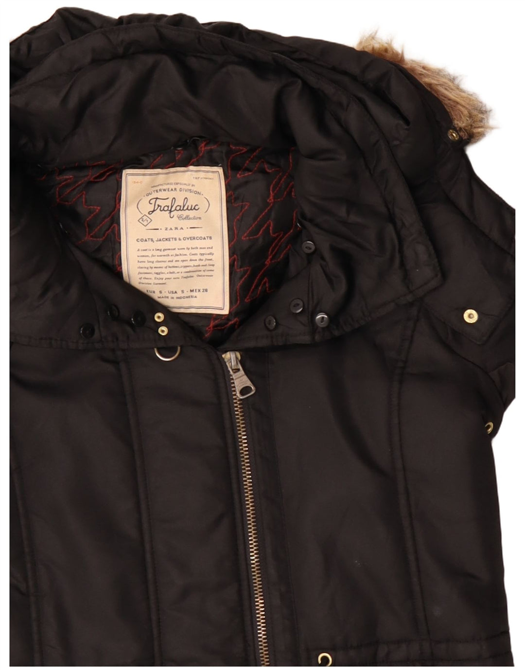 Zara Dame Trafaluc Hooded Windbreaker Jacket UK 10 Small Black Polyester