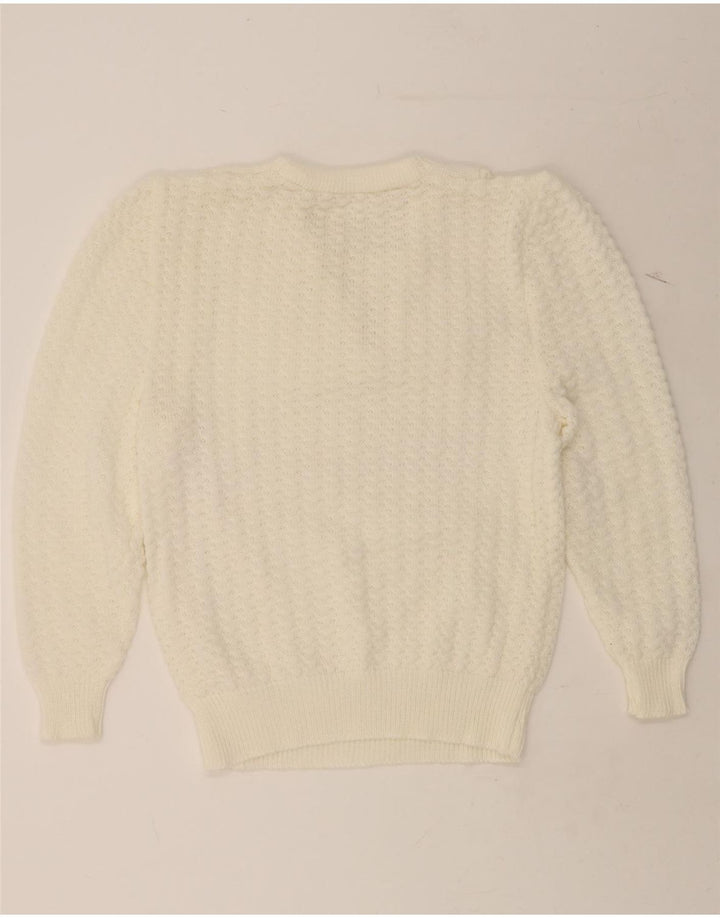 VINTAGE Womens Polo Neck Jumper Sweater UK 14 Medium White Vintage Vintage and Second-Hand Vintage from Messina Hembry 