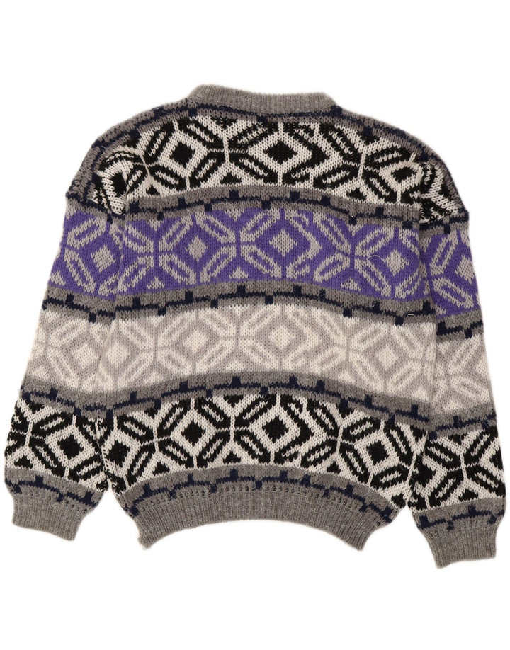 Vintage herre sweater med rund hals, lille grå Fair Isle