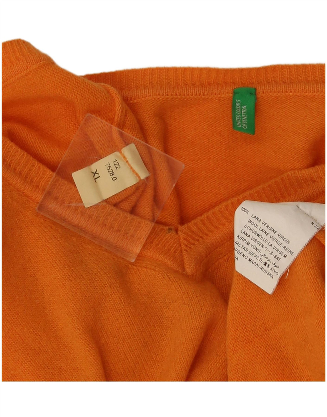 Benetton Herre V-hals sweater XL Orange Virgin Wool