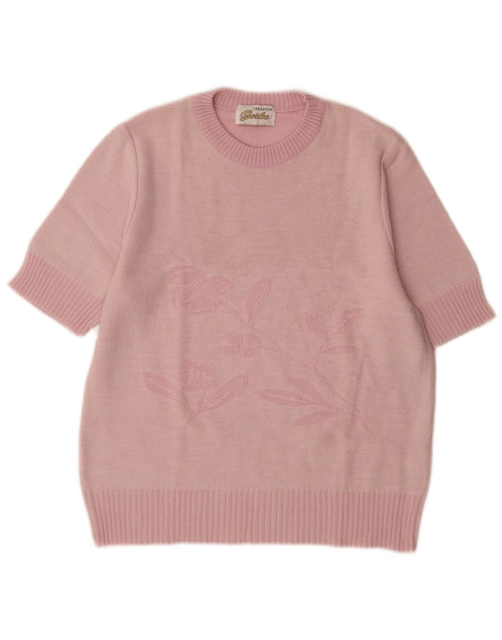 Vintage Dame Crew Neck Jumper Sweater IT 44 Medium Pink Floral