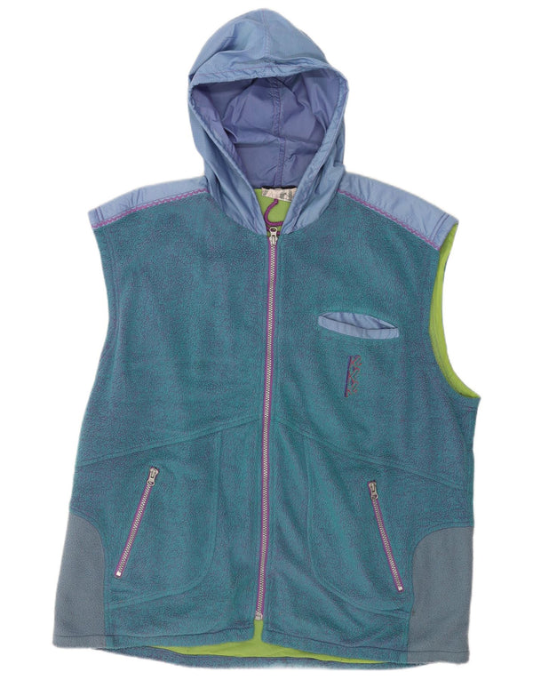 Vintage Herre Hætte Fleece Gilet UK 42 XL Blå Colourblock