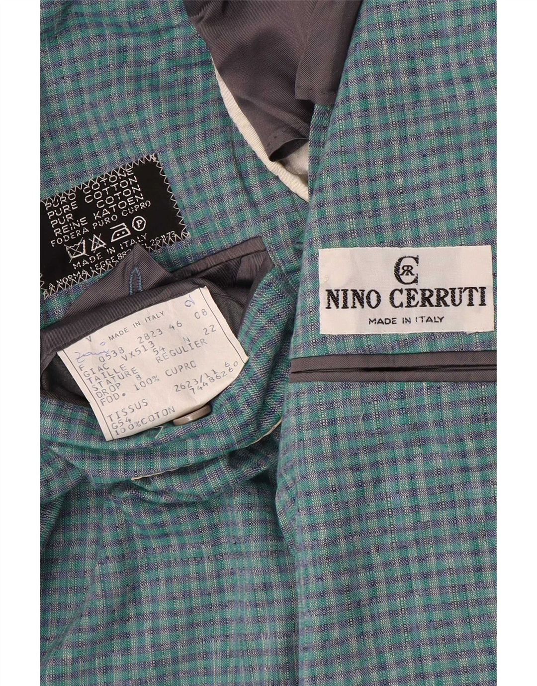 Nino Cerruti Herre 2-knap blazerjakke IT 54 2XL blå ternet bomuld