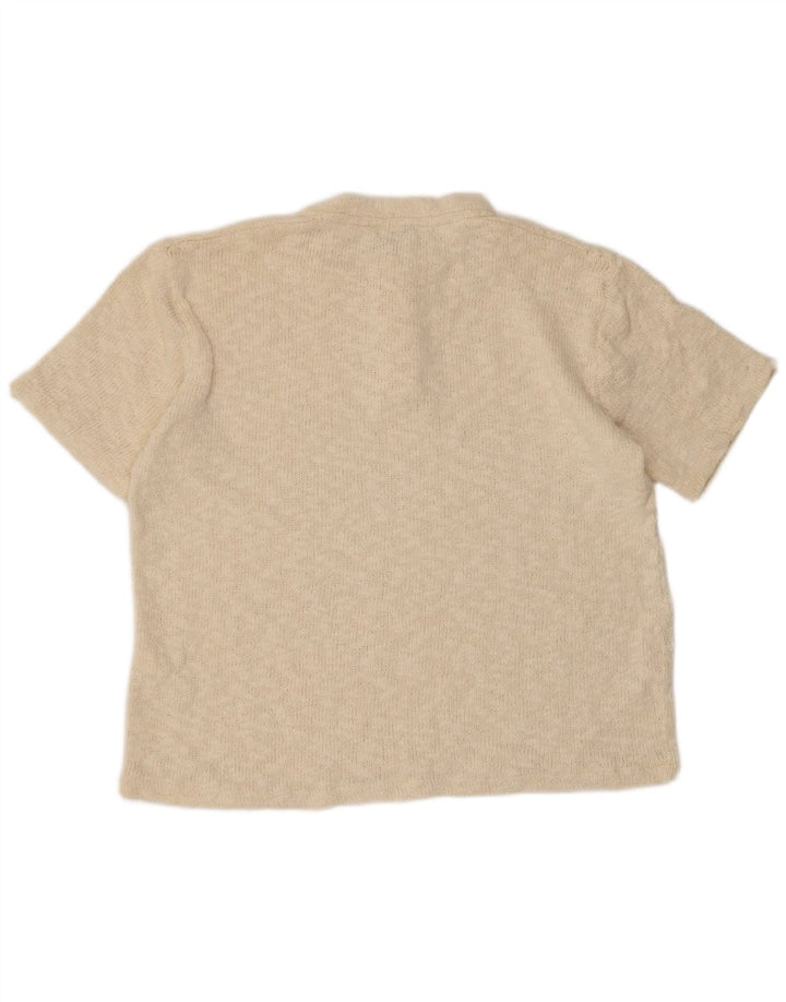ZARA Womens Short Sleeve Button Neck Jumper Sweater UK 16 Large Off White