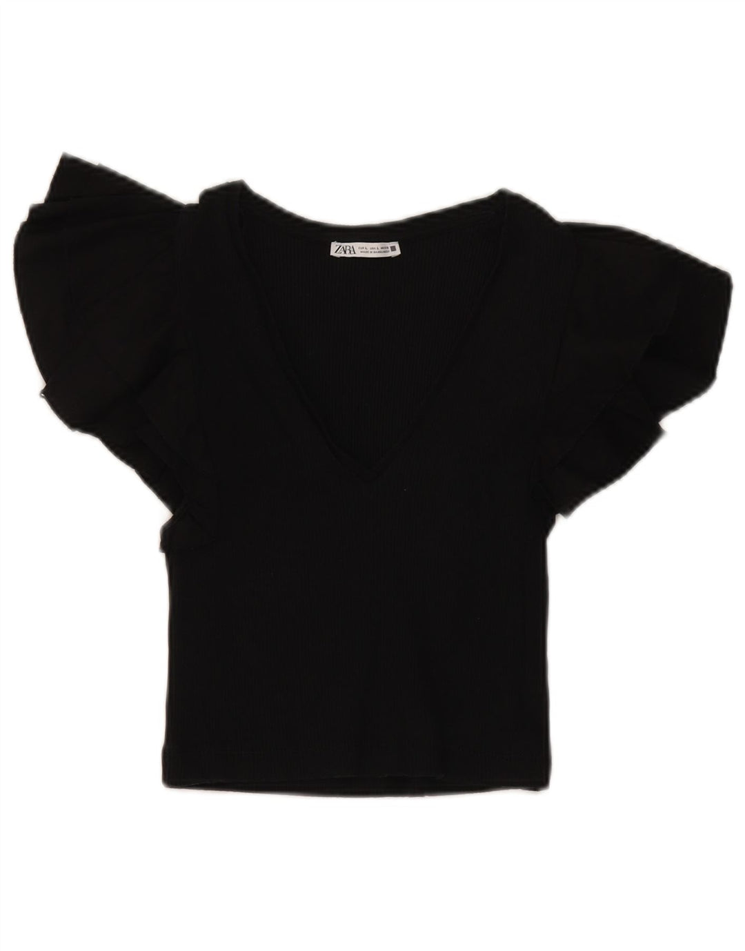 Zara Womens Crop Bluse Top UK 14 Large Black
