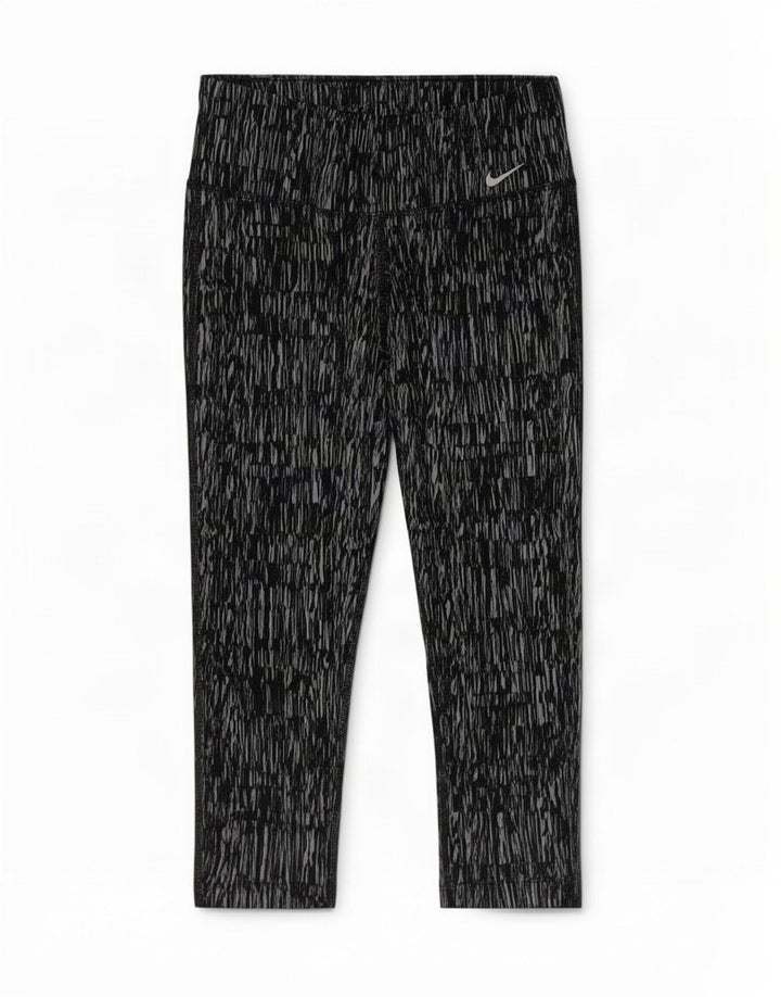 Nike Dame Dri Fit abstrakt mønster Capri Leggings UK 10 Small Black