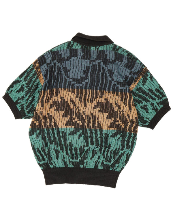 Vintage Herre abstrakt mønster Polo Neck sweater IT 48 Medium Multico
