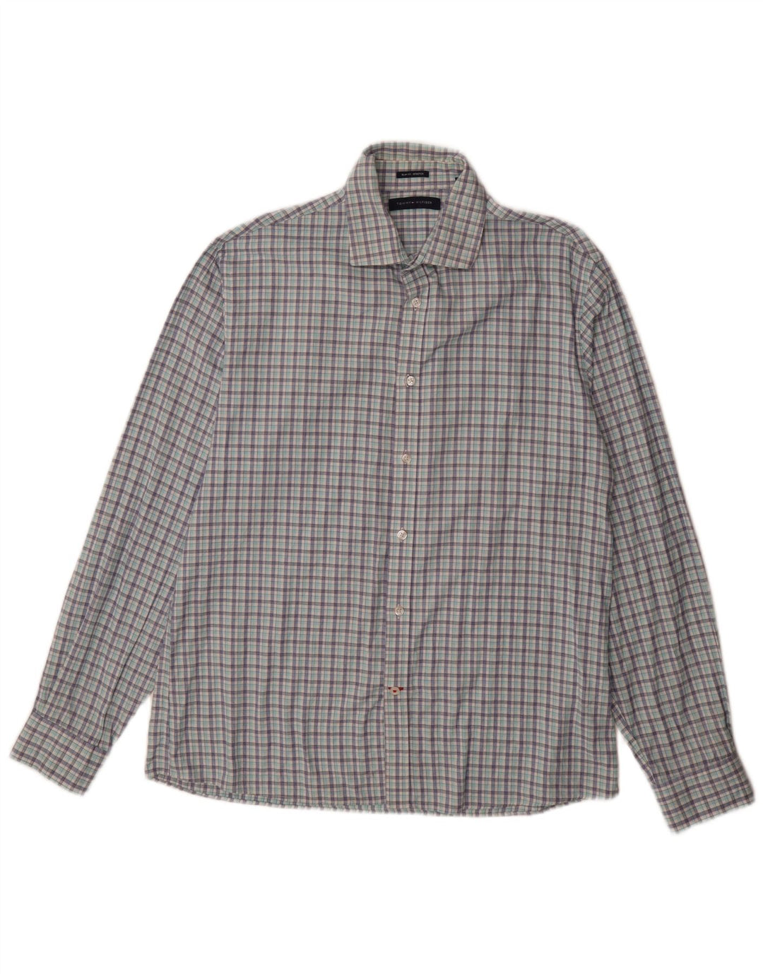 Tommy Hilfiger Stretch Slim Fit skjorte herre str. 16 1/2 Large Blue Check