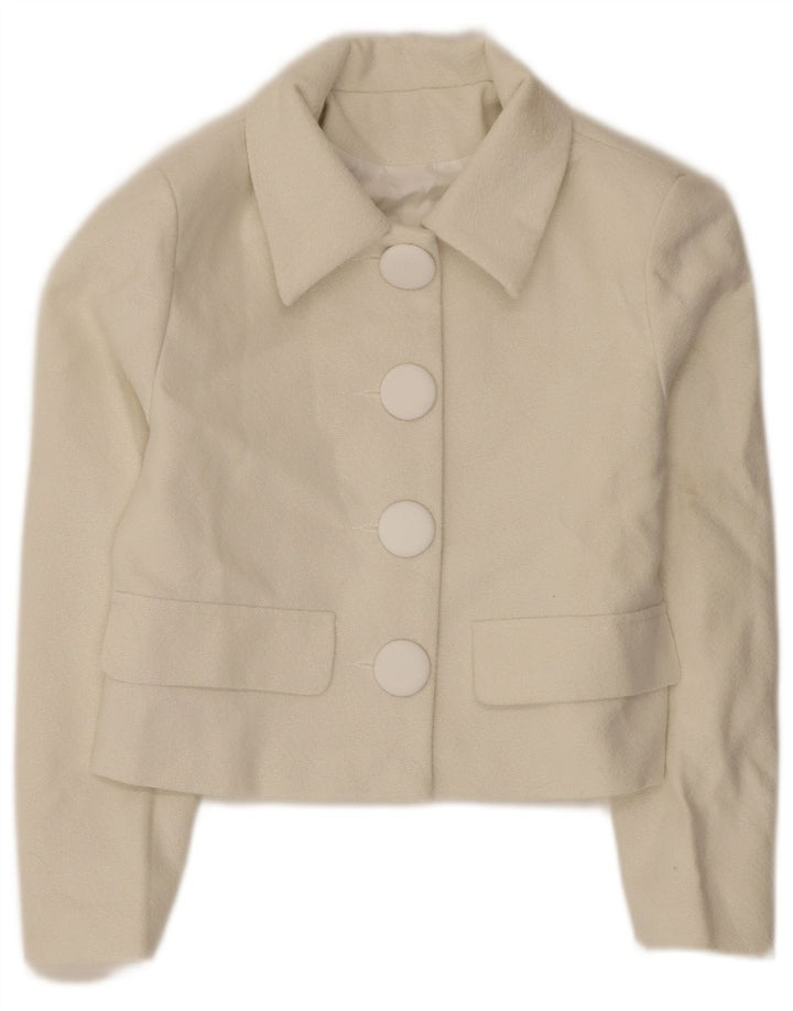 Vintage Bolero-jakke til kvinder UK 10 Small Off White Polyester