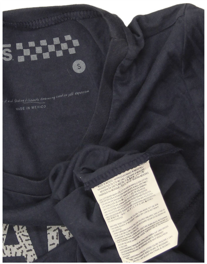 VANS Dame Grafisk T-Shirt Top UK 8 Small Navy Blue Bomuld
