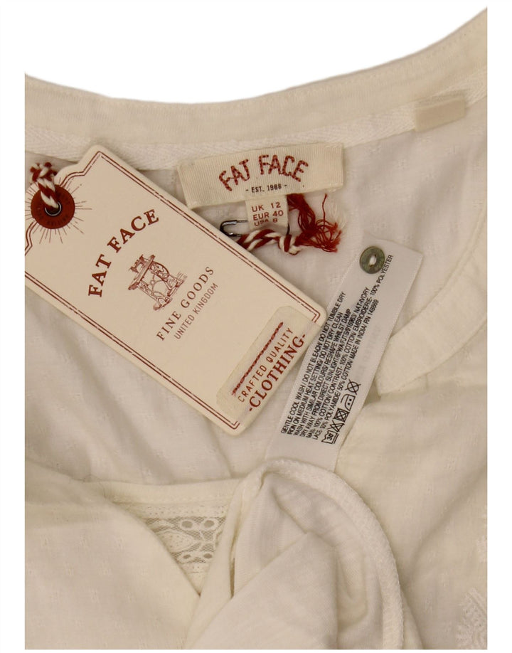 Fat Face Dame 3/4 ærmet bluse Top UK 12 Medium White Bomuld