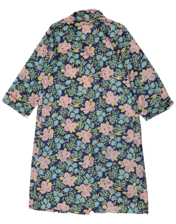 Vintage skjortekjole til kvinder med 3/4 ærmer IT 44 Medium Blue Floral
