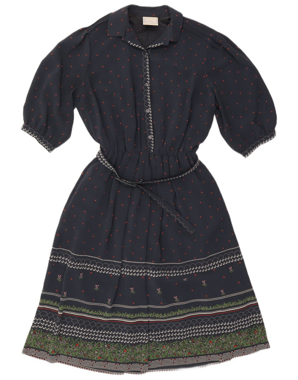 RALPH dame 3/4 ærmet A-line kjole EU 46 XL marineblå blomsterpolyester