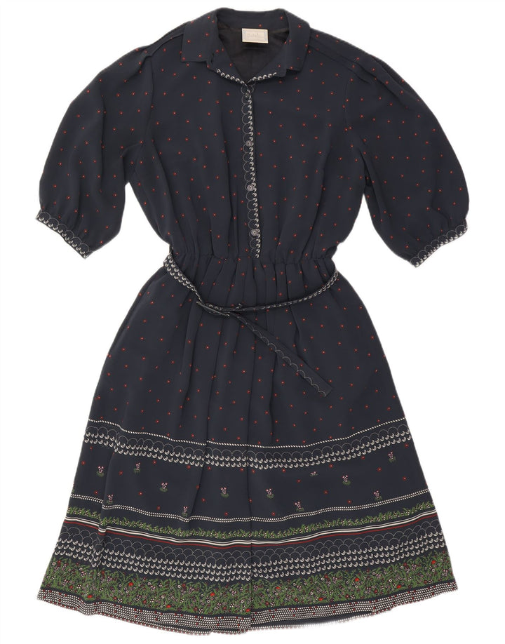 RALPH dame 3/4 ærmet A-line kjole EU 46 XL marineblå blomsterpolyester