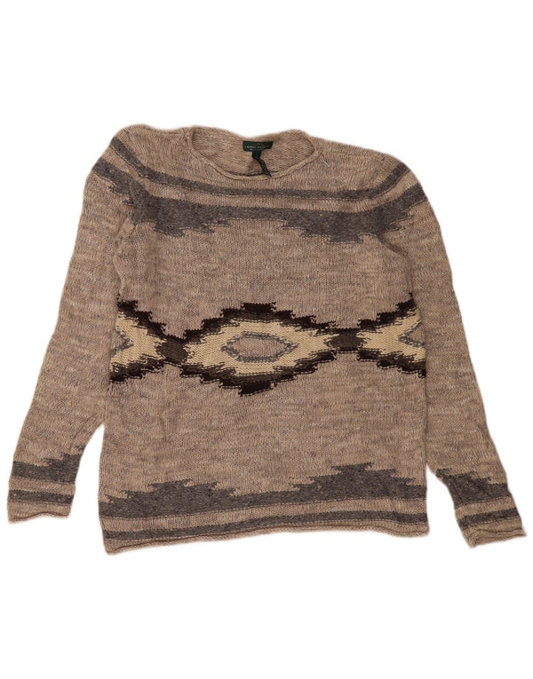 RALPH LAUREN Dame Boat Neck Jumper Sweater UK 16 Large Beige Fair Isle