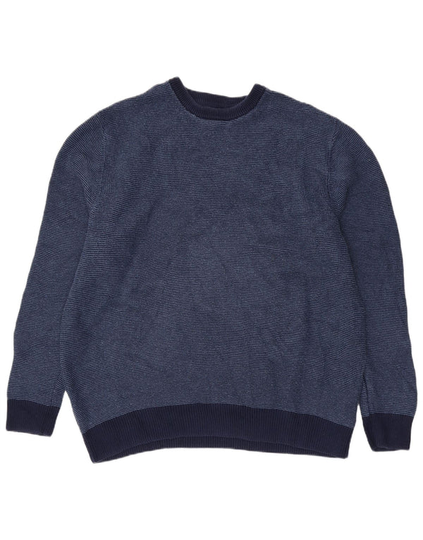 Chaps Mens Crew Neck Jumper Sweater XL Navy Blue Pinstripe Cotton