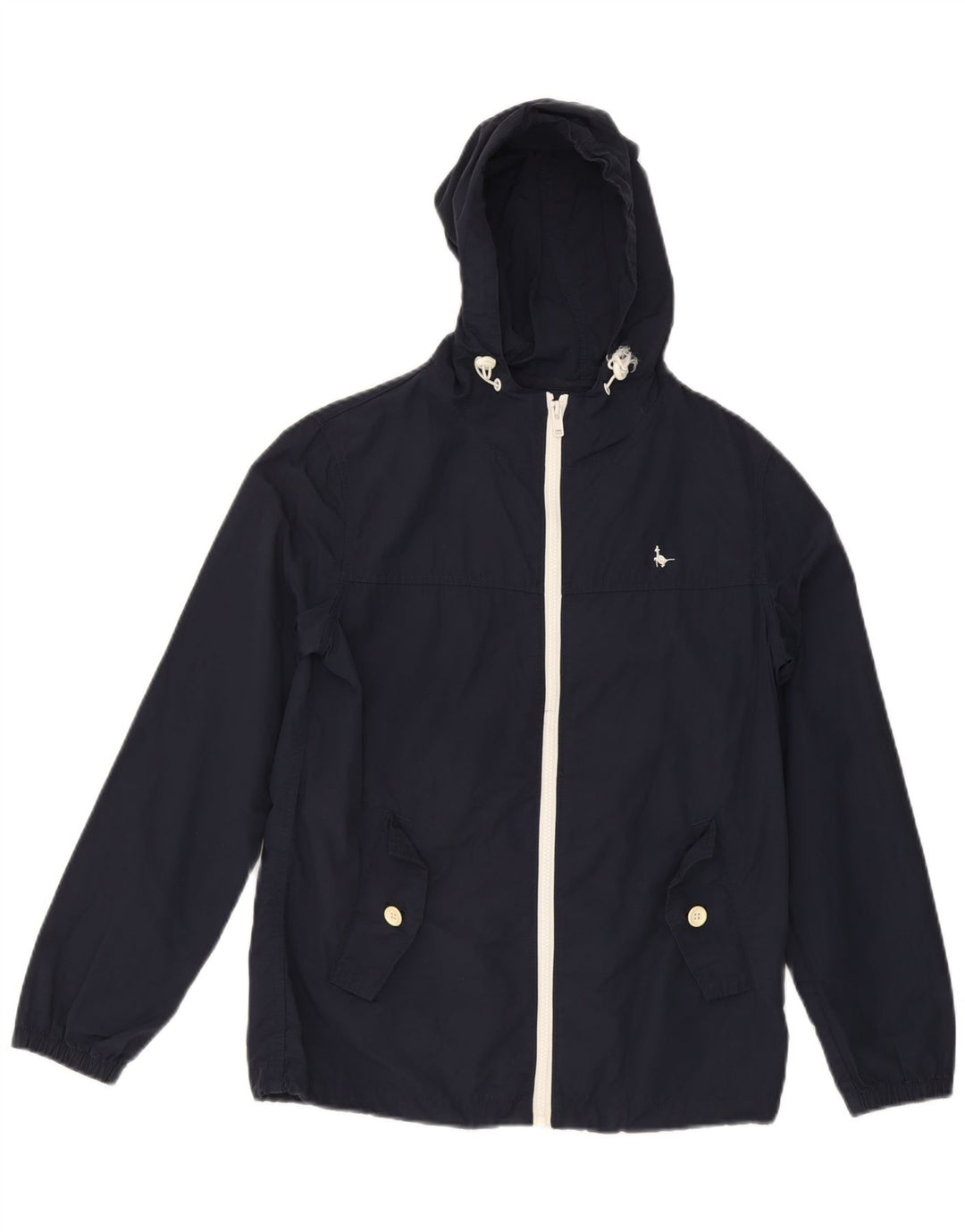 JACK WILLS Womens Hooded Rain Jacket UK 10 Small Navy Blue Cotton