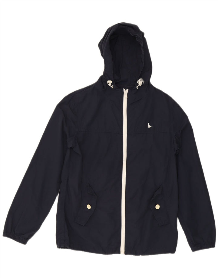 JACK WILLS Womens Hooded Rain Jacket UK 10 Small Navy Blue Cotton