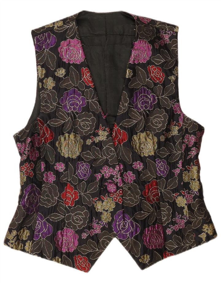 Vintage damevest UK 12 Medium Black Floral