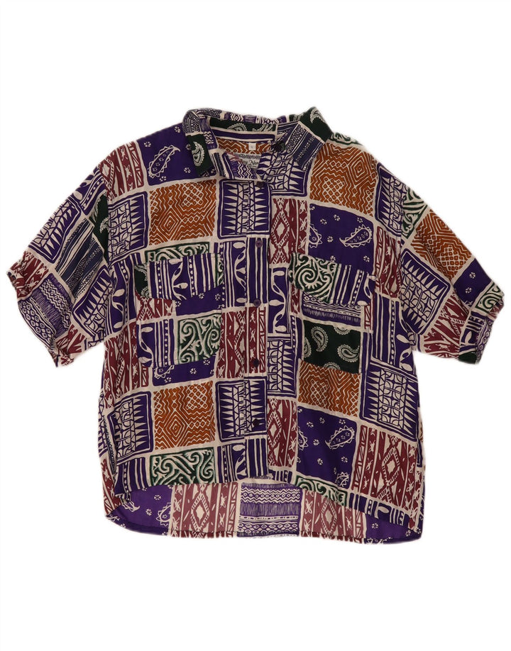 Vintage dameskjortebluse UK 16 Stort flerfarvet patchwork