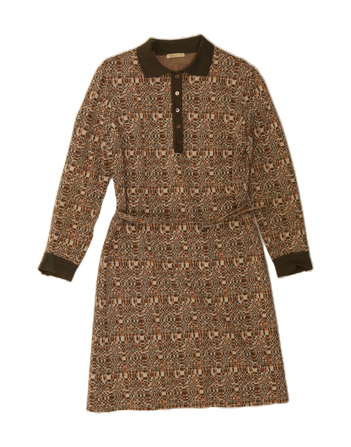 MONA Womens Abstract Pattern Long Sleeve Jumper Dress EU 40 Medium Brown Vintage Mona and Second-Hand Mona from Messina Hembry 